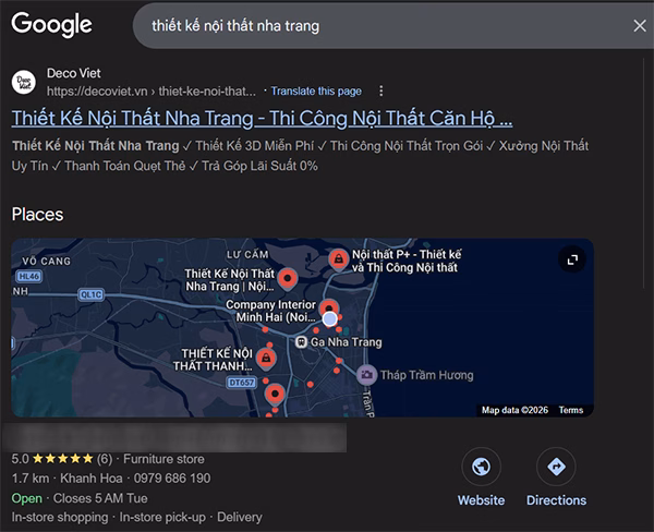Công ty X nằm Top #1 Local 3-Pack trên Google Search (Ảnh chụp màn hình ngày 13/04/2026)