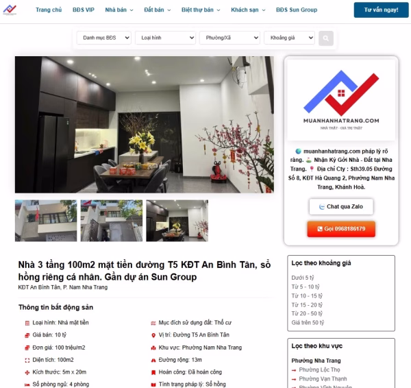 Trang chi tiết sản phẩm nhà bán
