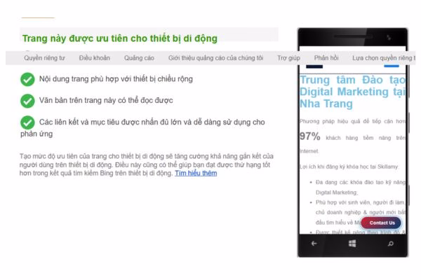 Bing Mobile Friendliness - Công cụ kiểm tra tính tương thích của website trên thiết bị di động