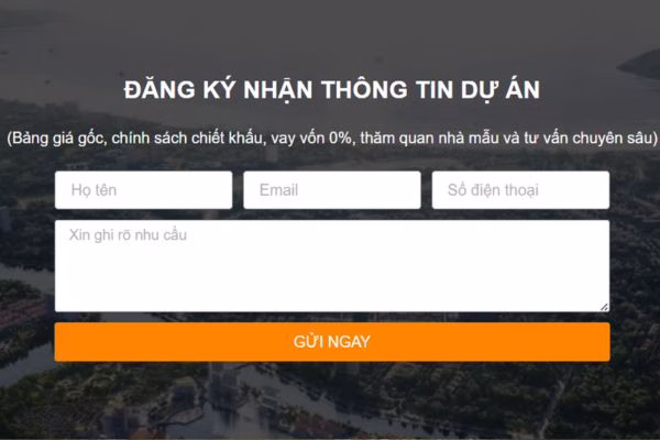 Mẫu form thu thập lead trên một website bất động sản do Skillamy thiết kế