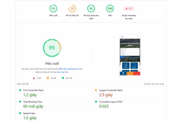 Đánh giá hiệu suất và tốc độ tải trang trên Pagespeed Insights